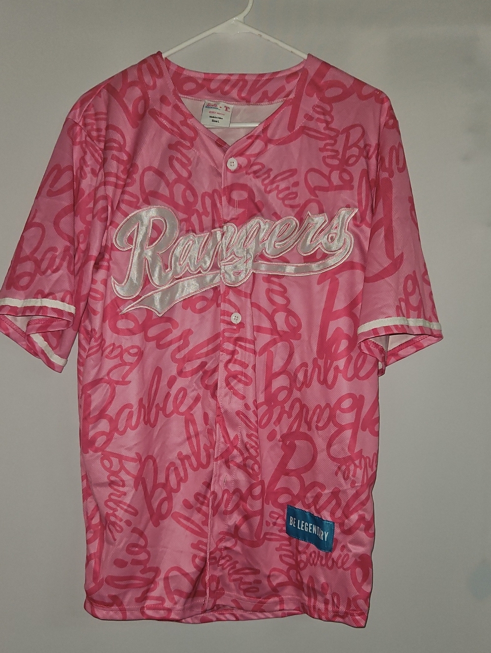 Barbie By MATTEL Pink Texas Rangers Ladies Baseball Jersey Large
